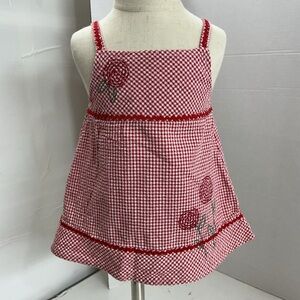 Vintage Red Gingham Dress with Floral Embroidery